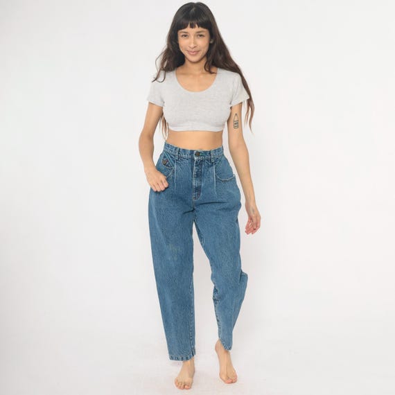 Lee Mom Jeans 90s High Waisted High Rise Denim Tapered Leg Medium Blue Wash Vintage Womens Relaxed Fit Casual Classic Extra Small XS