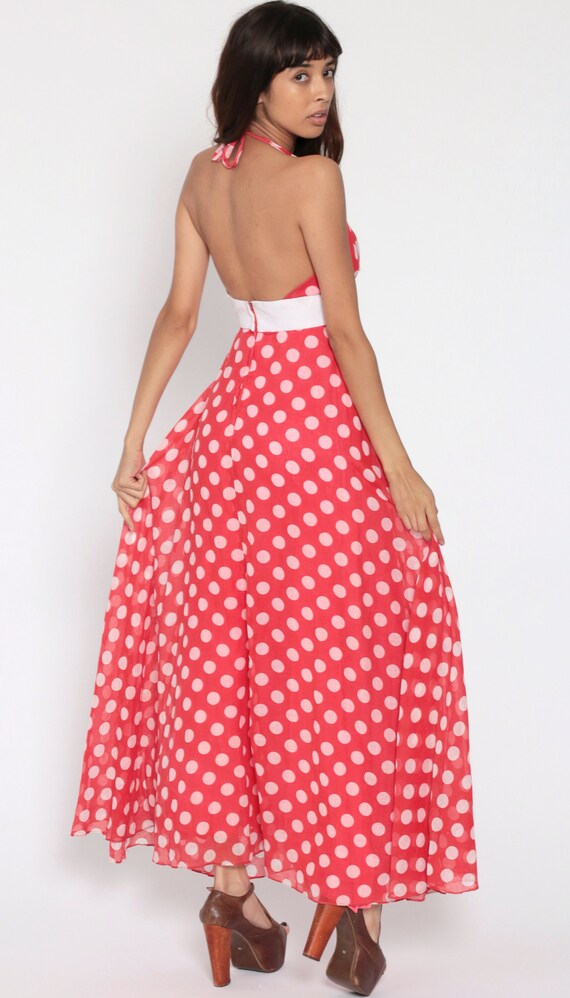 Polka Dot Maxi Dress 70s HALTER NECK 