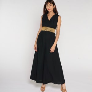 70s Black Jumpsuit PALAZZO Jumpsuit 1970s Metallic Jumpsuit Bell Bottom Deep V Neck Wrap Sleeveless Disco Wide Leg High Waisted Pant Small S