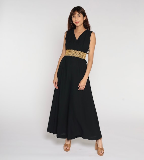 70s Black Jumpsuit PALAZZO Jumpsuit 1970s Metallic Jumpsuit Bell Bottom Deep V Neck Wrap Sleeveless Disco Wide Leg High Waisted Pant Small S