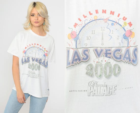 Vintage Las Vegas 2000 Shirt Y2K Millennium New Years Day T-Shirt Nevada Palace TShirt Distressed Graphic Tee 2000s NYE T-Shirt 00s Medium