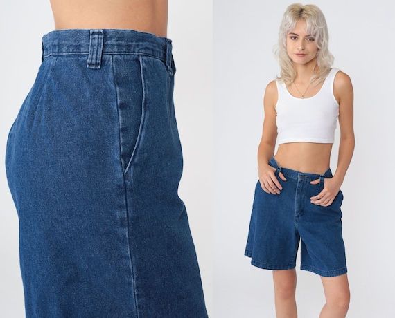 Denim Bermuda Shorts Y2K Knee Length Jean Shorts High Waisted Mom Shorts Basic Retro Minimalist Plain Summer Tomboy Vintage 00s Medium M 30