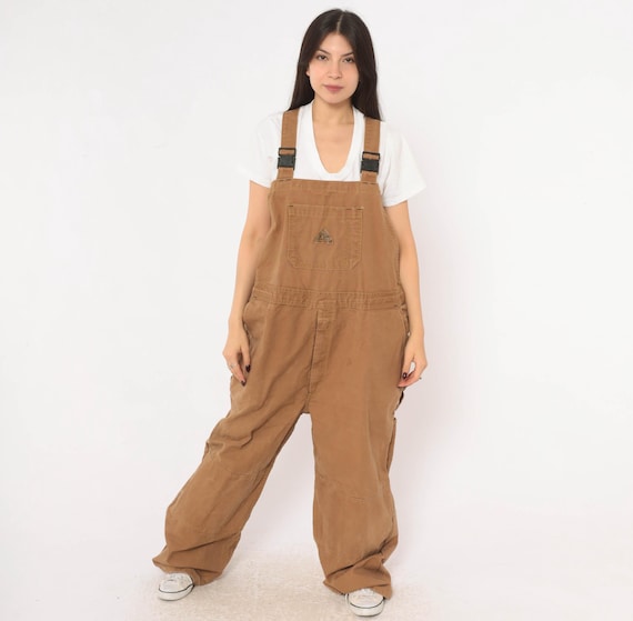 Y2K Bulwark Overalls Tan Cotton Canvas Bib Baggy Workwear Dungarees Utility Carpenter Work Coveralls Brown Plus Size Extra Extra Large XXL