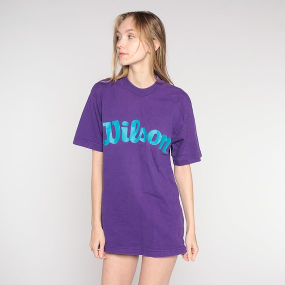 Vintage Wilson Shirt 90s Purple Spellout TShirt Graphic Tee Shirt Streetwear Athletic Tshirt Retro T Shirt Spell Out Print 1990s Medium