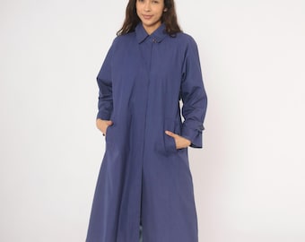 Periwinkle Trench Coat 80s London Fog Purple Rain Jacket Long Violet Duster Cotton Storm Lavender Navy Raincoat Autumn Fall Vintage Medium M