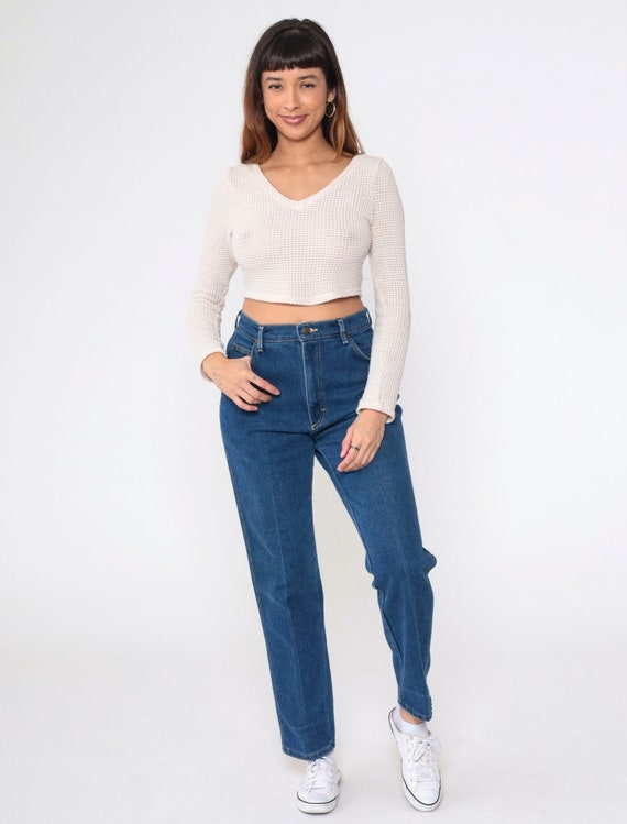 80s Straight Leg Jeans Lee Denim Pants High Waisted Jeans Dark Blue Jeans 1980s Vintage Western Rodeo Creased Medium 10