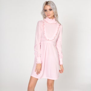 Clara ~ Adorable Babydoll Pink Romantic Early 70s Mini Dress