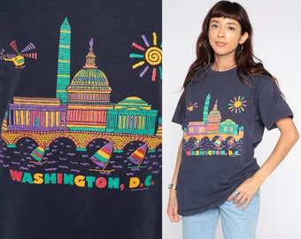 Washington DC Shirt -- Retro TShirt Faded Navy Blue 80s Capitol Building Vintage T Shirt Graphic Travel Tee Retro Single Stitch Large L