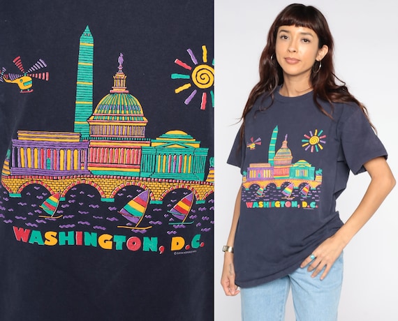 Washington DC Shirt -- Retro TShirt Faded Navy Bl… - image 1