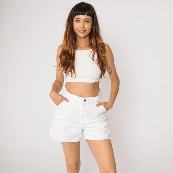 Vintage Lee Denim Shorts 90s White Hammer Loop Utility Jean Shorts High Waisted Retro Basic Plain Tomboy 1990s Medium 8