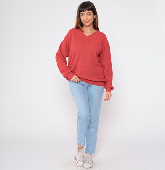 Muted Red Alpaca Sweater V Neck Sweater 80s 90s A… - image 3