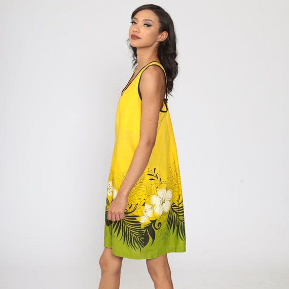 70s Floral Dress Boho Sundress Mini Yellow Sun Dr… - image 4