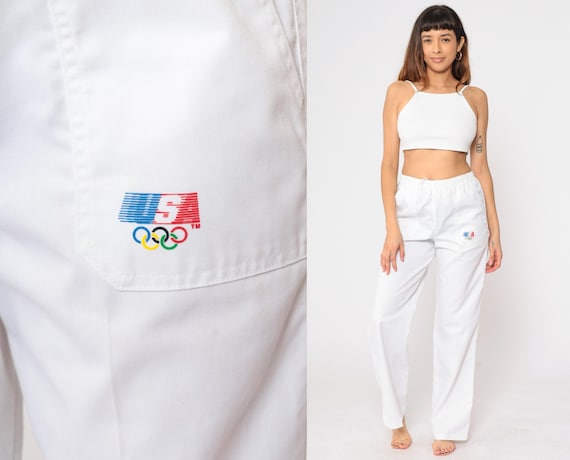 80s Levi Pants White Athletic Trousers Jogger Track Pants Gym Running Vintage Retro Pocket Streetwear Elastic Waist Small s