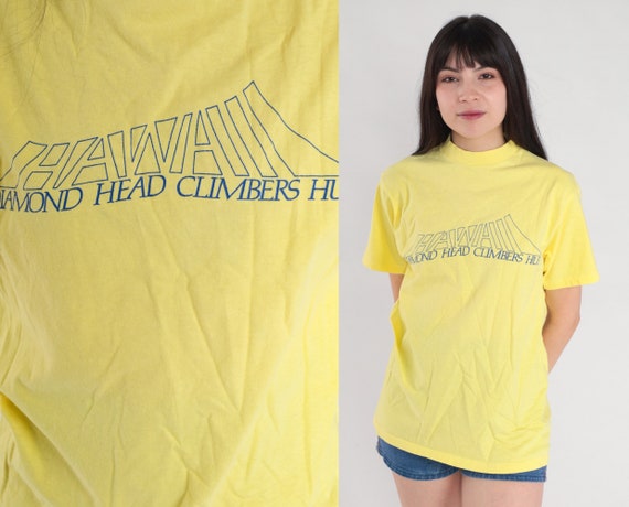 Diamond Head Climbers Hui Shirt 90s Hawaii Rock Climbing Club T-Shirt Climber Graphic Tee Single Stitch Yellow Vintage 1990s Small Medium
