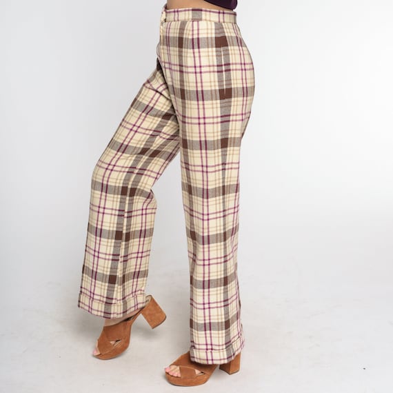 70s Plaid Pants Bell Bottom Trousers Retro Wide L… - image 4