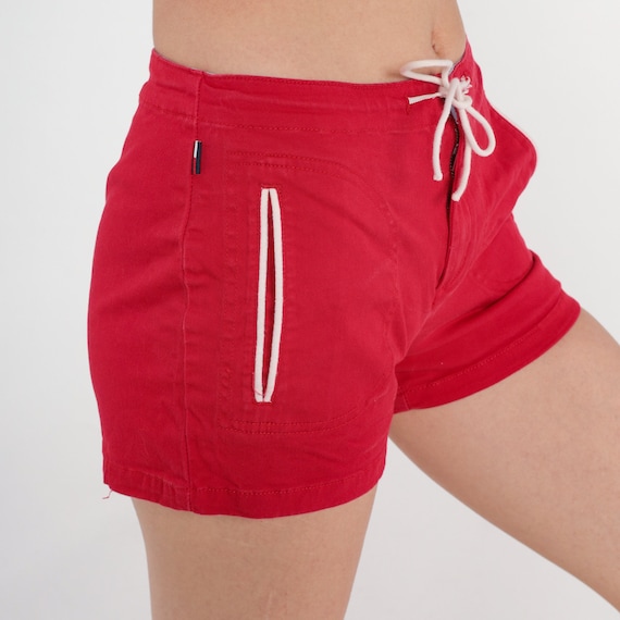 90s Tommy Hilfiger Shorts Red Athletic Shorts Plain Preppy Retro Mid Rise Waist Vintage Basic Summer 1990s Drawstring Extra Small xs