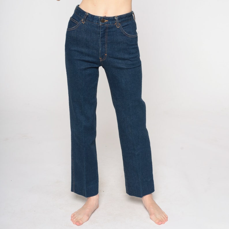 Hoog getailleerde jeans jaren '80 donkere wassen denim broek rechte pijp jeans retro hipster boho hippie hoge opkomst vintage jaren 1980 Charlotte Ford kleine 4 26 afbeelding 6