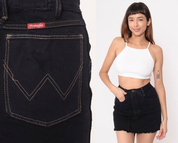 Wrangler Jean Skirt Y2k Black Denim Mini Skirt Re… - image 1