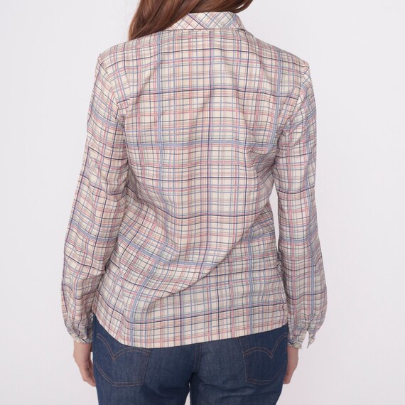 80s Plaid Blouse Pastel Button Up Shirt Checkered… - image 8