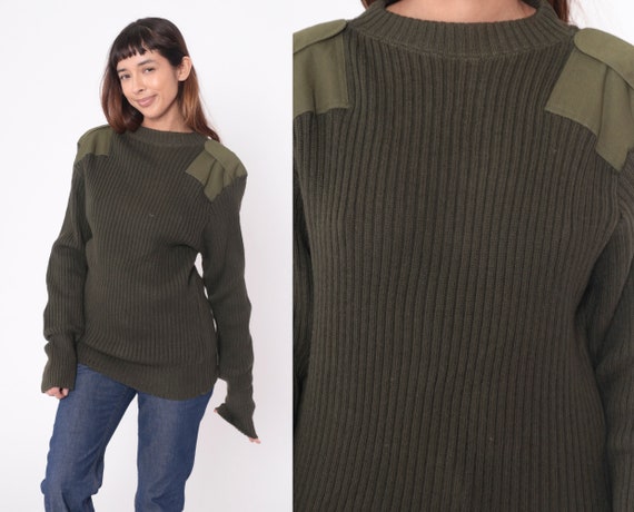 Wool Army Sweater Y2K Military Sweater Olive Drab… - image 1