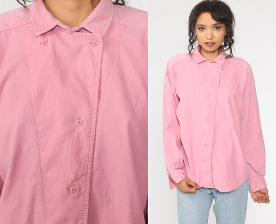 Corduroy Shirt 80s Shirt Pink Button up 
