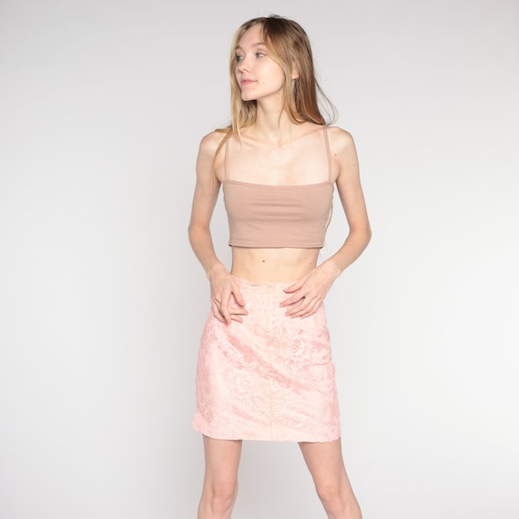 Vintage Baby Pink Lace Skirt 60s High Waisted Pencil Mini Skirt Retro Party Sixties Cocktail Skirt Formal 1960s Bohemian Extra Small xs 0