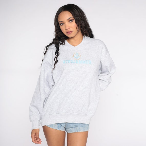 90s Windjammer Sweatshirt Nautical Ship Sweater Sailing Boat Crewneck Pullover Anchor 1990s Vintage Grey Sailor Sweatshirt Large L