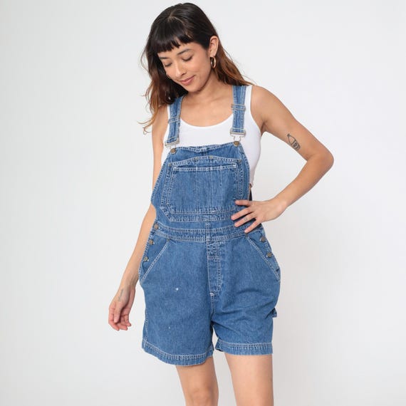 Denim Overall Shorts Shortalls Bill Blass 90s Grunge Jean Bib Suspender Blue Denim One Piece Woman Vintage 80s Romper Medium M