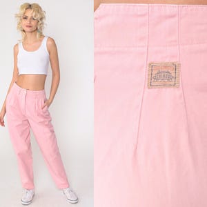 90s Pink Pleated Trousers High Waisted Pants 1990s Tapered Straight Leg Vintage Summer Cotton Small 4