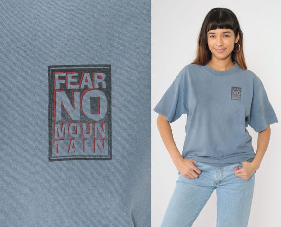 Vintage 90s Angel Fire Ski T-Shirt Blue Fear No Mountain New Mexico Graphic Tee Short Sleeve Outdoor Skiing 1990s Crewneck Tshirt Large L