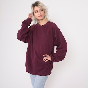 Plum Crewneck Sweatshirt 90s Sweatshirt Purple Raglan Sleeve Distressed Plain Long Sleeve Slouchy 1990s Vintage Sweat Shirt Extra Large xl