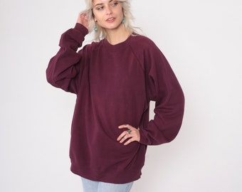 Plum Crewneck Sweatshirt 90s Sweatshirt Purple Raglan Sleeve Distressed Plain Long Sleeve Slouchy 1990s Vintage Sweat Shirt Extra Large xl