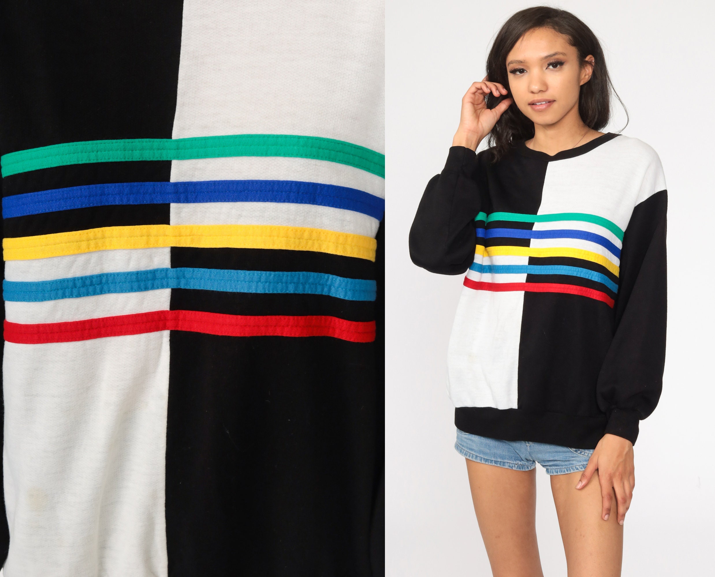 black sweater rainbow stripe