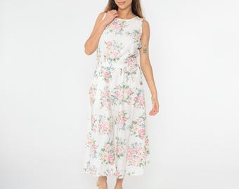 Robe Longue Vintage Années 90 à Motifs Floraux - Taille 8 - Newport News - Occasion Très Bon état