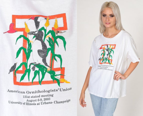 American Ornithologists' Union Shirt Y2K Bird T-Shirt Birdwatching Graphic Tee Illinois TShirt Ornithology Animal Distressed Vintage 00s XL
