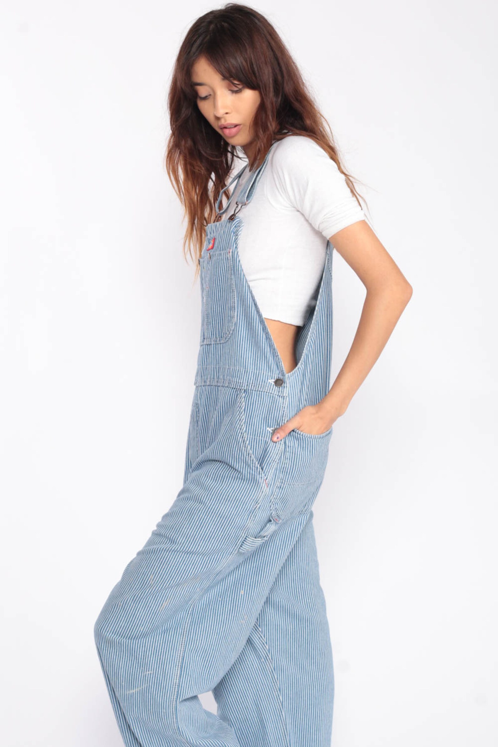 Dickies Overalls 90s Denim Bib STRIPED Overalls Baggy Etsy