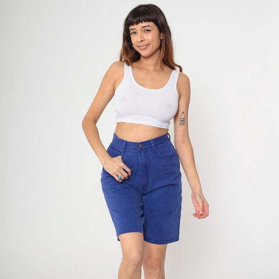 Vintage Indigo Blue Jean Shorts 90s Bill Blass Denim Shorts High Waisted Bermuda Mom Shorts Retro Mid Length High Rise 1990s Cotton Small 26