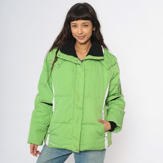 Ski Jacket Lime Green Y2K White Colorblock Hooded Puffer Winter Coat Zero Xposur Athletic Outdoor Gorpcore Snowboard Vintage Extra Large XL