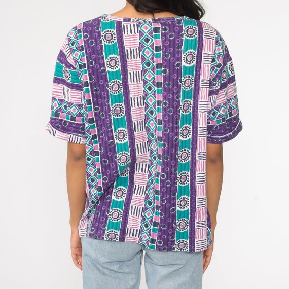 Striped Geometric Shirt 90s Tee Purple Retro Tshi… - image 6