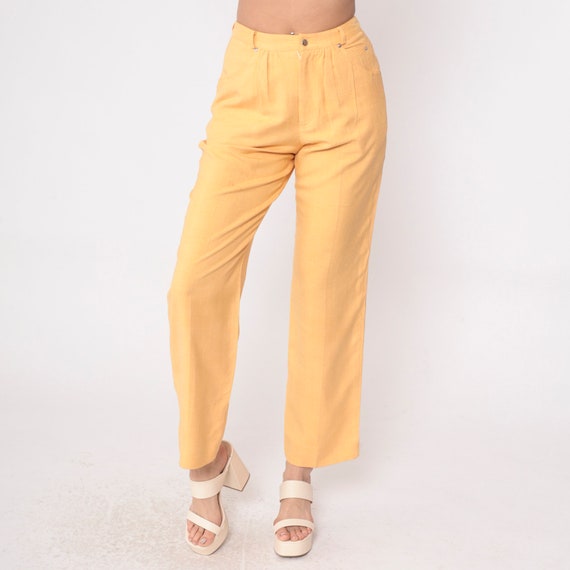 Light Orange Silk Pants 80s Pleated Trousers High… - image 3