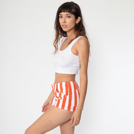Striped Jean Shorts 80s Orange White Denim Shorts… - image 3