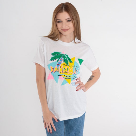 Vintage Bahamas Shirt 80s Palm Tree T-Shirt I'd Rather Be Graphic Tee Star Ship Atlantic Cruise Ship Single Stitch Burnout 1980s Medium M