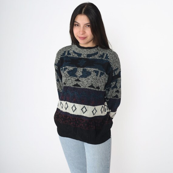 Geometric Sweater 90s Jacquard Pullover Knit Swea… - image 3