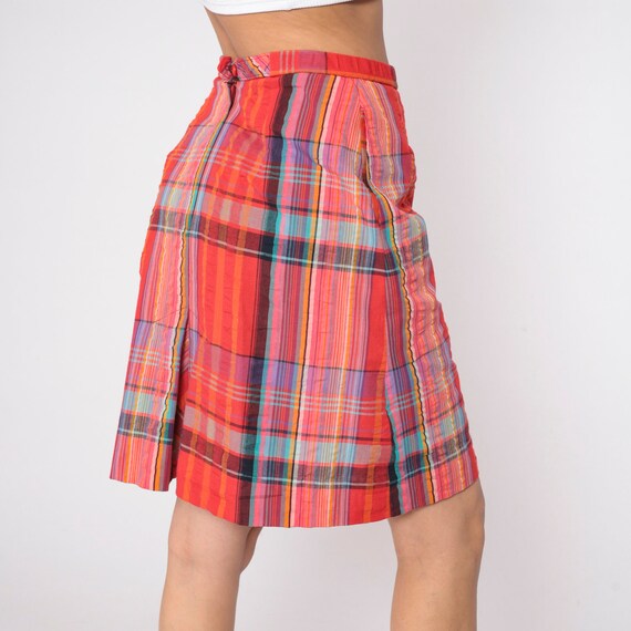 Red Plaid Skirt 80s Mini Skirt Attached Shorts Re… - image 4