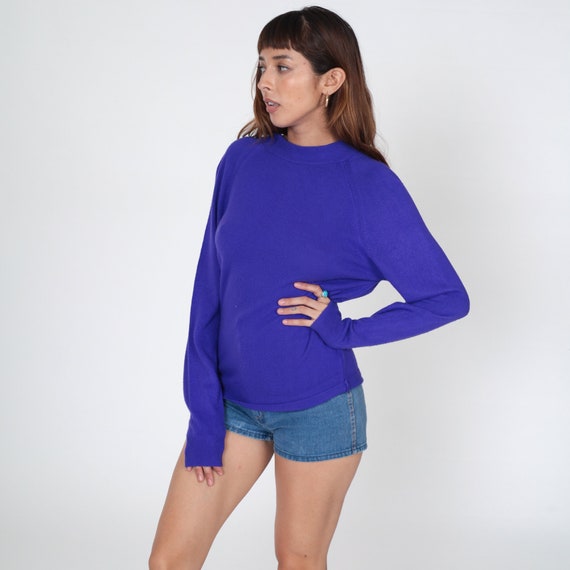 Royal Purple Sweater Plain Sweater 80s Mock Neck … - image 4
