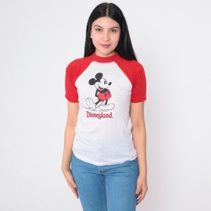 Vintage Disneyland Shirt 80s Mickey Mouse Raglan Tee Walt Disney Cartoon Graphic Baseball T-Shirt Nostalgia White Red Single Stitch 1980s XS image 3