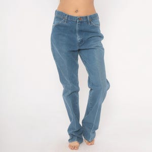 Wrangler Straight Leg Jeans 90s Blue Denim Pants Western Cotton Mid Rise Faded Wash Vintage Trouser Relaxed Fit Medium 34 x 36 image 6