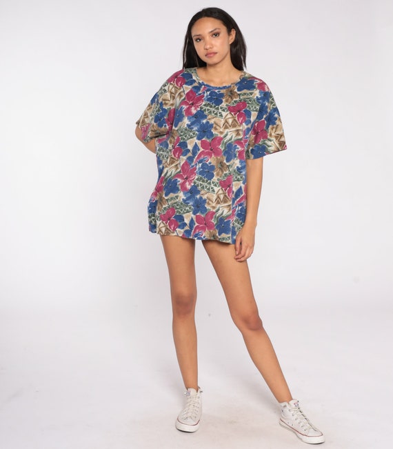 Floral T Shirt 90s Flower Print Short Sleeve TShi… - image 2