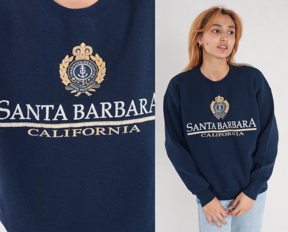 Santa Barbara Sweatshirt 90s Royal Regiment California Shirt Pullover Graphic Sweater Retro Tourist Travel Navy Blue Vintage 1990s Medium