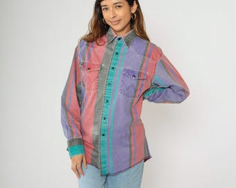 XL Vintage 90s Wrangler Brushpopper Neon Pink Southwestern Striped